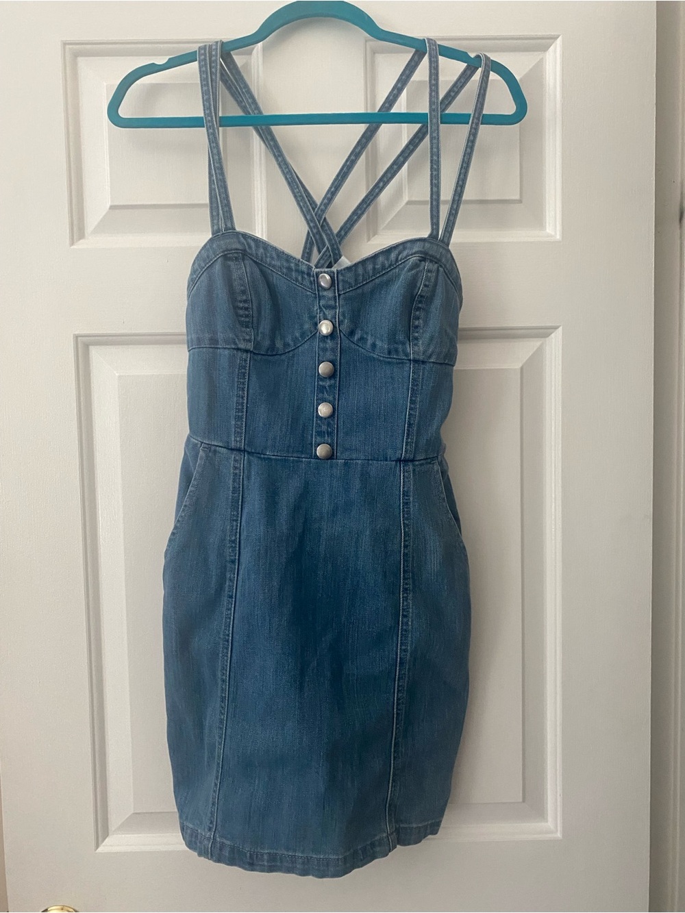 H&M Blue Denim Mini Dress with Crisscross Straps